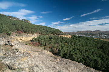 View of the autumn forest and the city of Kislovodsk, Russia.