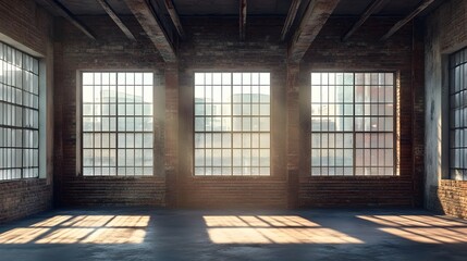 Stunning Industrial Loft Interior with Exposed Brick Walls Tall Factory Style Windows and Open Concept Layout for Modern Contemporary Design