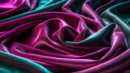 Obraz premium Luxurious purple and teal silk fabric with rich folds and texture