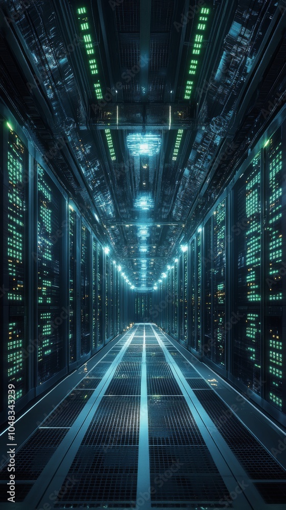 Aufkleber a futuristic data center filled with glowing servers and advanced technology in a dark setting