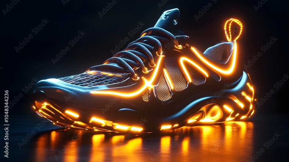 Poster illuminating futuristic sneaker a 3d visualization showcasing the intricate design details and led a