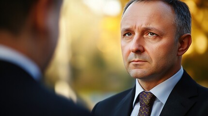 Intense Businessman in Outdoor Setting