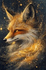 Majestic fox illuminated by cosmic sparkles a captivating fusion of nature and fantasy in art