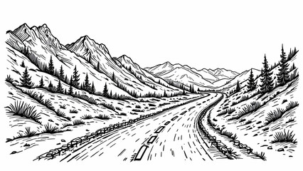 Fototapeta premium Mountain Road Through Black and White Landscape