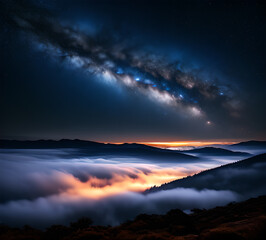 Fototapeta premium Night landscape mysterious sky view time day night scene starry night.galaxy wallpaper.generative ai