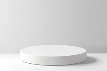 White round display pedestal, 3d circular showcase set apart on light background. Graphic column base for item exhibition