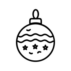 Obraz premium a simple black and white line drawing of a Christmas ornament. The ornament is round with a small loop at the top for hanging