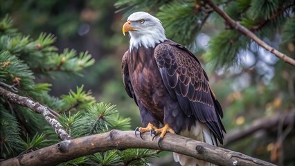 Bald Eagle Perched Majestically on Tree Branch