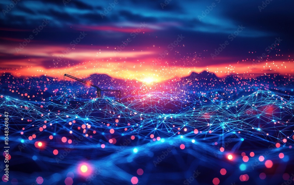 Poster abstract digital network with colorful lights