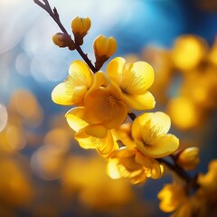 Fototapeta premium Close-up of Yellow Apricot Blossoms with Dreamy Bokeh Background
