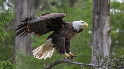 Fototapeta premium Bald Eagle Perched Majestically on Tree Branch
