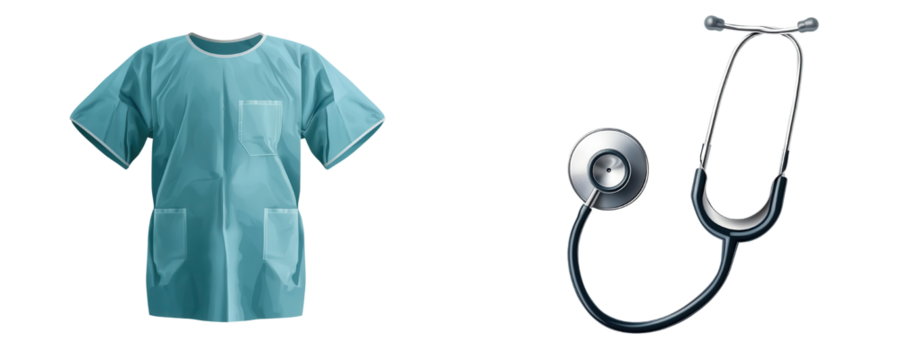 Medical scrubs and stethoscope isolated on white background.
