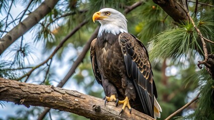 Obraz premium Bald Eagle Perched Majestically on Tree Branch