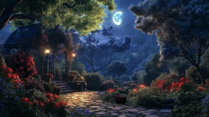 anime theme of landscape, night scene