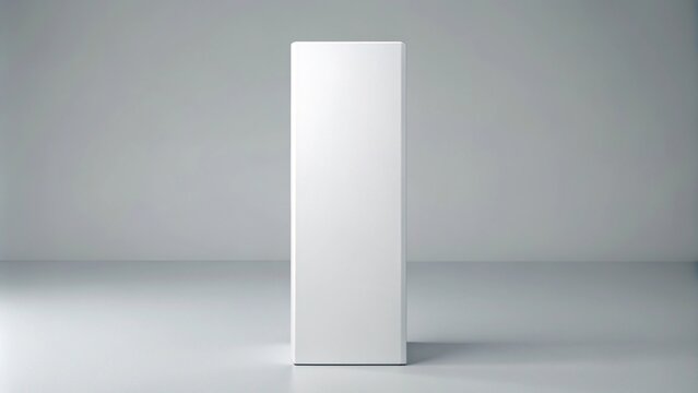 Tilted angle white tall vertical rectangle blank box from top side angle