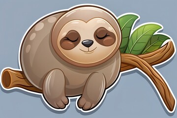 Fototapeta premium sticker-of-a-chubby-sloth-hanging-from-a-tree-bran