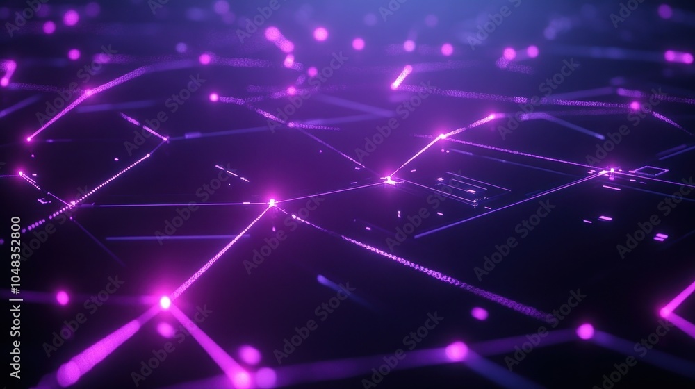 Poster Abstract Purple Glowing Lines and Points Intersecting on a Dark Background