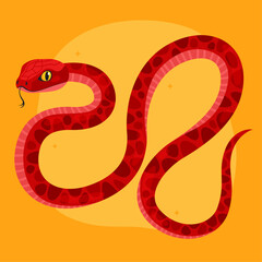 Obraz premium Cute red snake on a yellow background. New Year of the Snake, Lunar New Year or Chinese New Year. Animal zodiac cartoon character, mascot, symbol of the year. Illustration for greeting card.