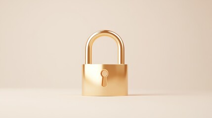 Fototapeta premium A shiny gold padlock stands upright against a simple background, symbolizing security, safety, and protection.