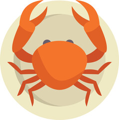 Simple vector illustration of a whole cooked crab lying on a plate, top view