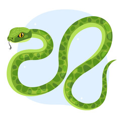 Fototapeta premium Cute green snake. Animal zodiac cartoon character, mascot, symbol of the year. New Year of the Snake, Lunar New Year or Chinese New Year. Illustration for greeting card, print.