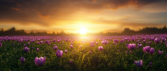 Naklejka premium vibrant cosmos flower field at sunset creates stunning view