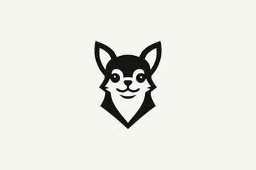 Cute cartoon dog face logo design with simple lines and features
