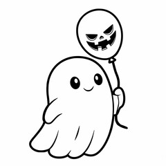 cute ghost holding pumpkin balloon