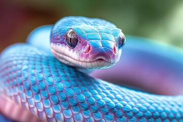 Fototapeta premium vibrant blue snake with intricate scales and striking appearance, showcasing its unique colors and patterns. This captivating creature is stunning example of natures beauty