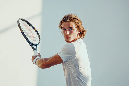 Tennis player practicing their backhand against a wall image