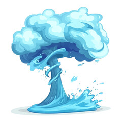  cartoon water explosion with clouds in shades of blue, resembling a mushroom cloud. Creative and unique illustration.