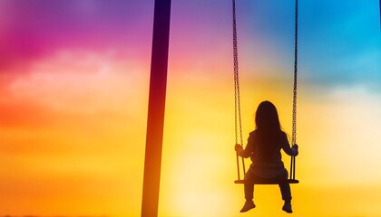 Silhouetted Figure on a Swing at Sunset