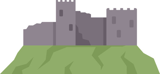 Medieval castle standing on green hill, fortification building vector illustration