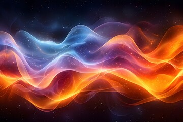 Obraz premium Vibrant abstract waves: dynamic blend of blue and orange energy against a starry backdrop