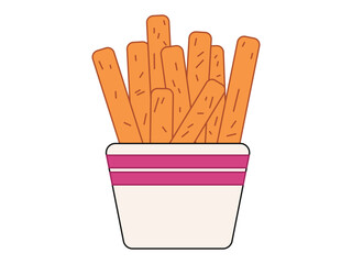 French fries junk and fast food American street food potato ingredient salty flavor snack colorful design icon set