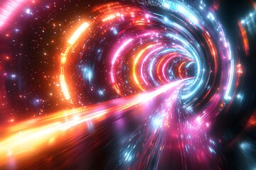 Obraz premium Futuristic neon light tunnel with dynamic energy and vivid colors