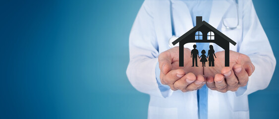 family and insurance concept . house model