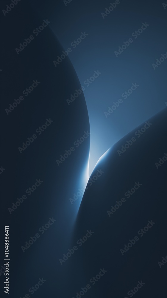 Poster celestial embrace: abstract dark blue forms illuminated by a glowing light source
