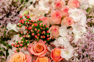 Beautiful flowers decorations, flower background, backdrop wedding decoration, rose pattern, colorful background, bunch of flowers
