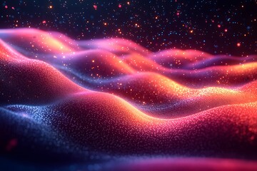 Obraz premium Vibrant abstract landscape with neon waves and glowing particle lights