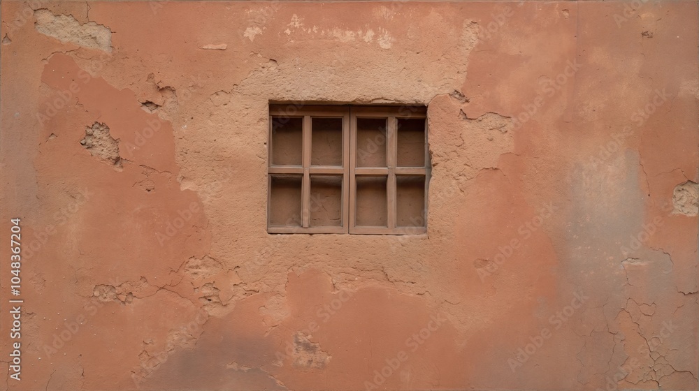 Poster aged textured wall with rustic window frame and cracks