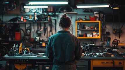 Skilled Artisan Hard at Work in a Cluttered Workshop