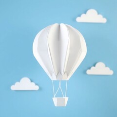 Obraz premium A white origami hot air balloon floating in a blue paper sky
