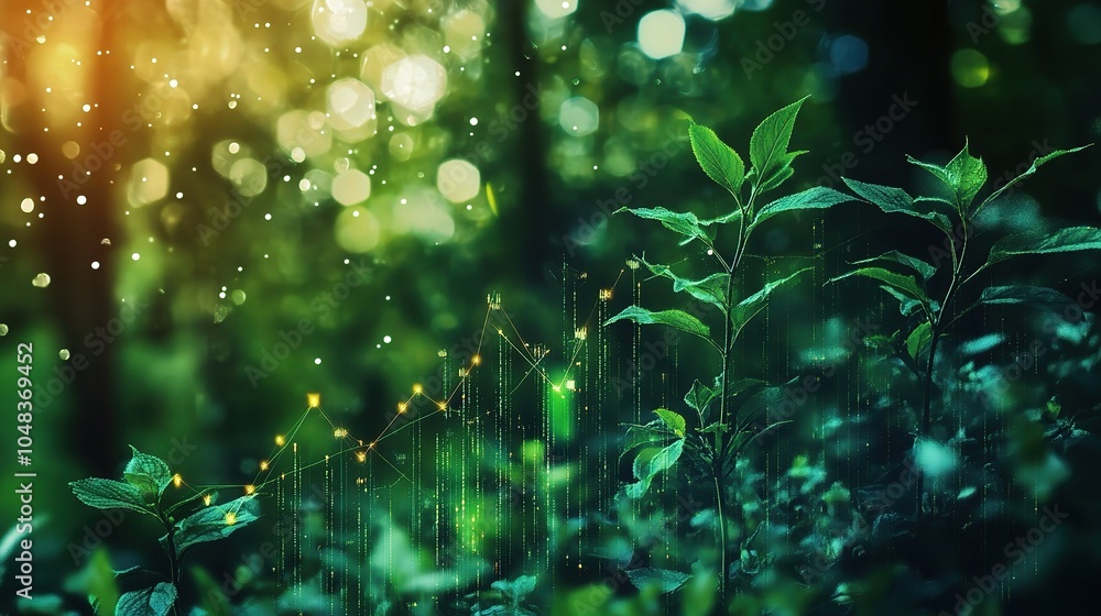 Aufkleber lush greenery with abstract data visualization elements