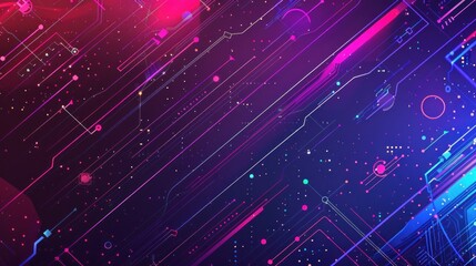 Obraz premium Abstract technology background with pink glowing neon lines and dark blue background