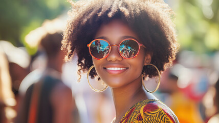 Happy summer woman outdoors with copy space