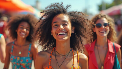 Happy young women in summer at festival