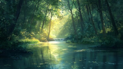 Fototapeta premium Sunlit Forest Stream