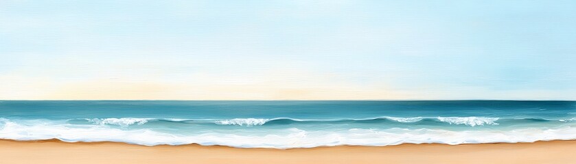Obraz premium Serene beach landscape featuring gentle waves, soft sand, and a calming horizon under a clear sky, ideal for relaxation and inspiration.