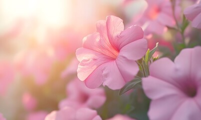 Obraz premium pink petunias in sunlight, Generative AI